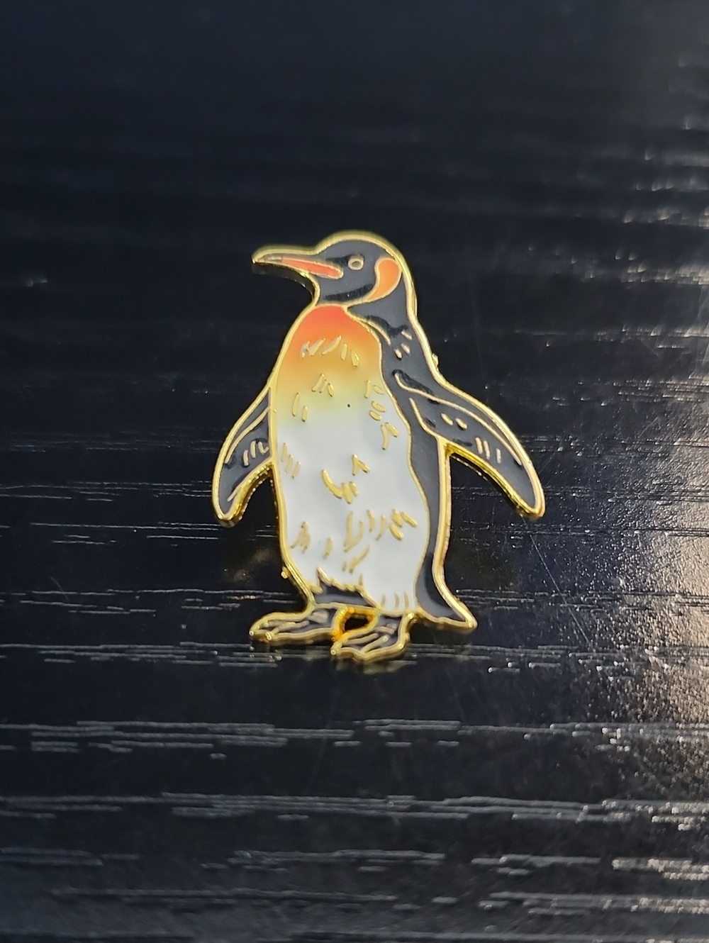 Gold-Trim Penguin Enamel Pin - White, Black & Orange
